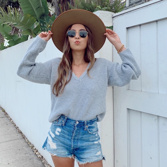 NEW! Chic Grey Vneck Sweater - Picture 3 of 5